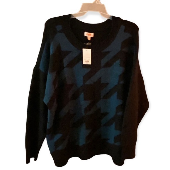 Evri Sweater Women’s Size 3X New Long Sleeve Black And Teal Crew‎ Neck New - Picture 1 of 9